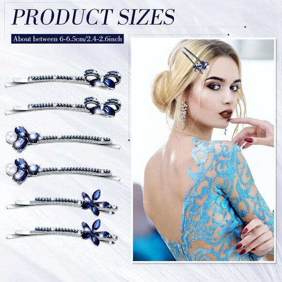 Vintage Navy Crystal Rhinestone Hair Pins Bridal Bachelorette Accessories
